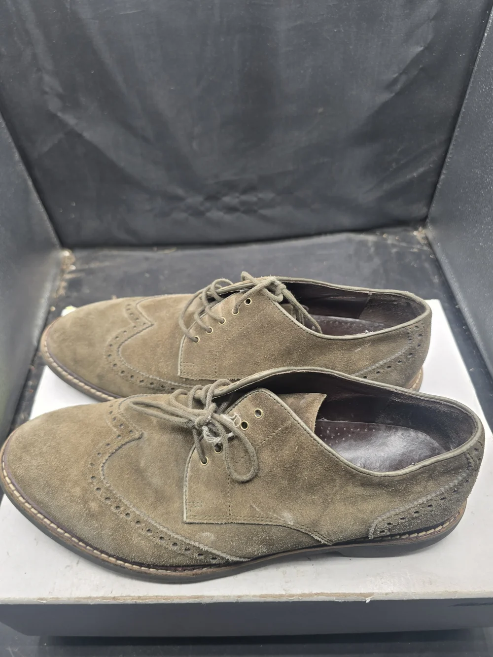 Cole‎ Haan Men's Suede Wingtip Oxfords - Olive Brown